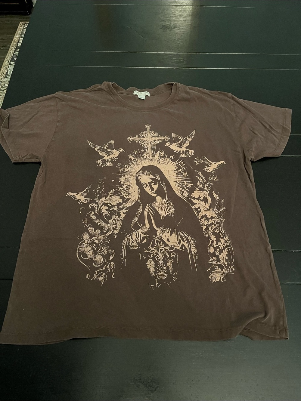 Source Unknown Brown Graphic Religious Short Sleeve Tee